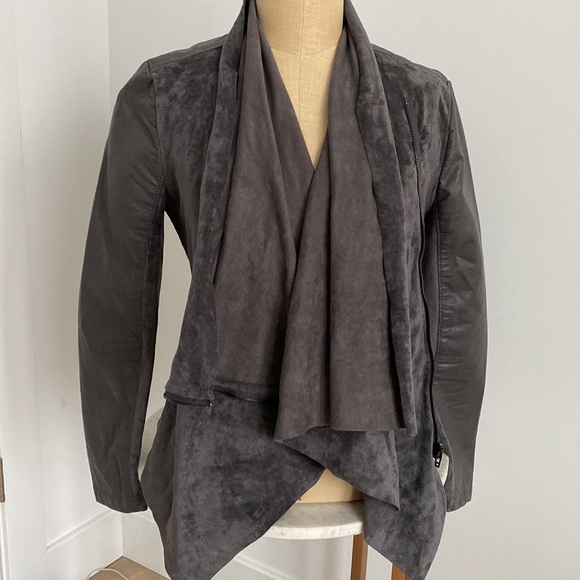 Blank NYC Odyssey Draped Front Vegan Leather Jacket Grey Size S - Picture 3 of 7